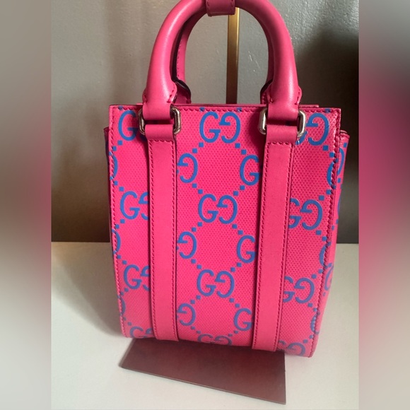 Gucci Handbags - Gucci Hot Pink GG Mini Tote with Blue Logo
